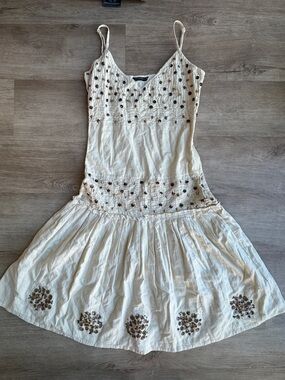 Chaudry KC Y2K 100% Cotton Beaded Embellished Drop Waist Dress sz S